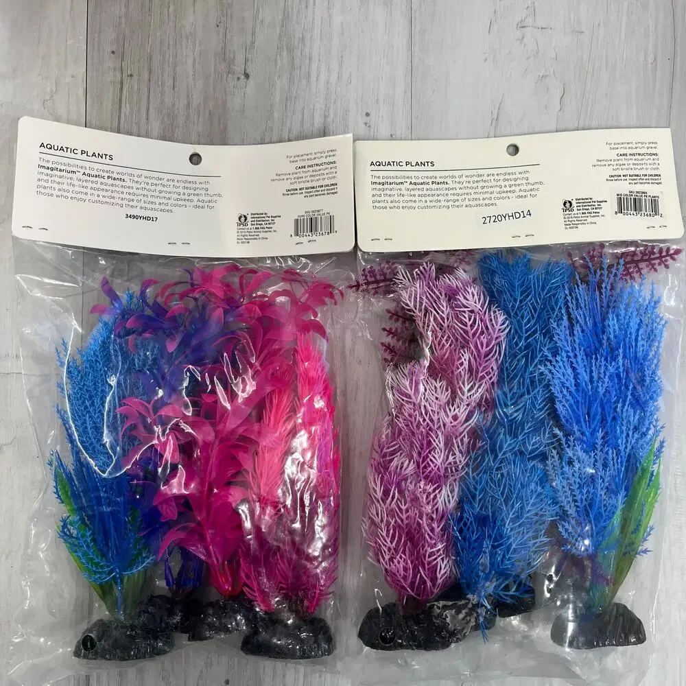 13-Piece Fish Tank Decor Bundle Tiki Palm Tree Vibrant Plants Tropical Bright